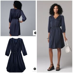 Simply Vera Wang women midi lace-up blue satin dress, size XL